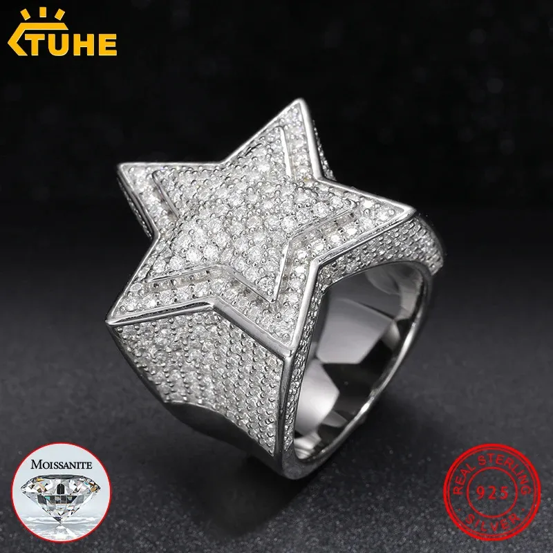 Wedding Rings Fine Jewelry VVS1 With Certificate Star Rings For Men 925 Sterling Silver Rings Hip Hop Jewelry231118