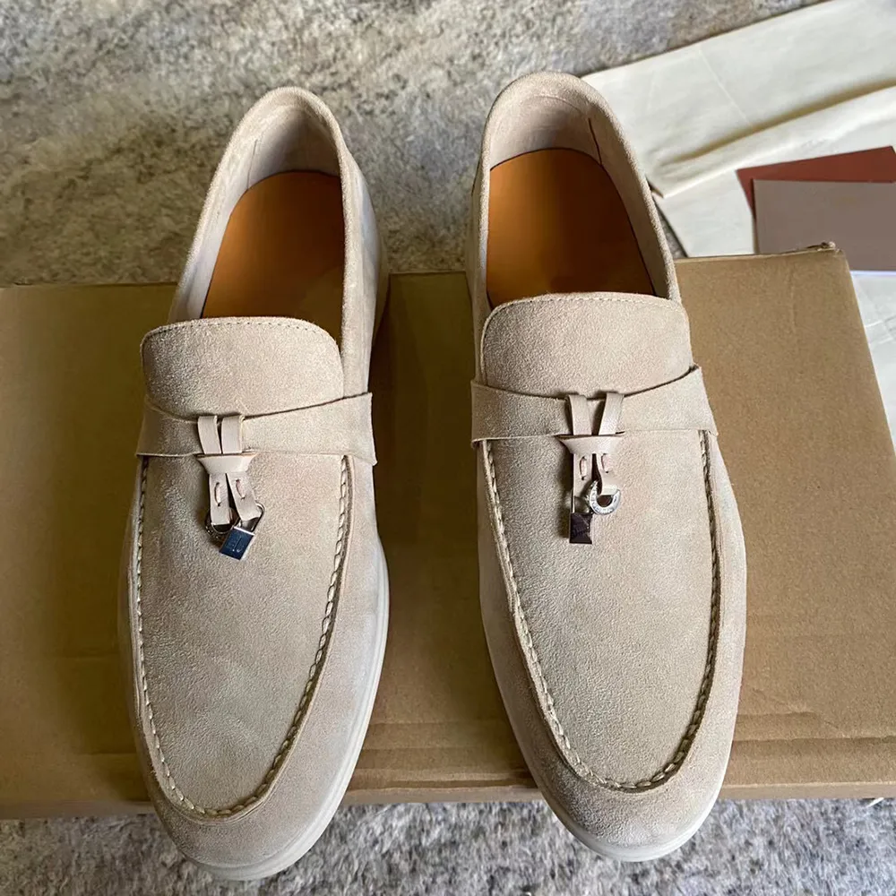 Piana Summer Charms Walk Casual Shoes Women Loafers Couples Shoes äkta Leathermen Suede Calf Skin Muller Shoe Brand Luxury Designer Walking Flats med Box