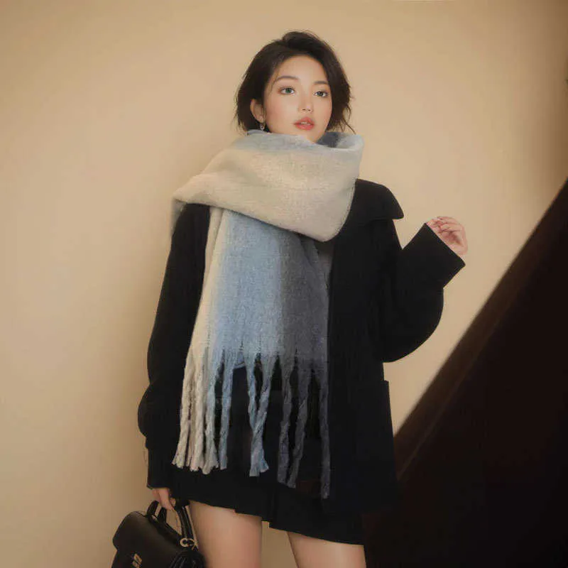 Red Army Hao/Gradient Mohair Scarf Women's Winter Korean Edition Ins Fashion Net Red Long Warm Imitation Cashmere Neck Cape 231015