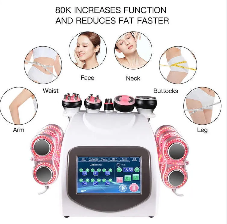 Attrezzatura portatile per scolpire il corpo con cavitazione a ultrasuoni sottovuoto 6 in 1 da 40k RF efficace