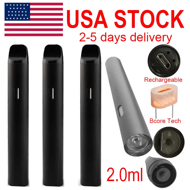 2 ml engångsvapspen USA Stock E-cigarett Pod vagnar tjock olja tom runda pennor typ-c laddningsbar 350mAh batteris keramisk spole förångare anpassade logotypfärger d11 penna