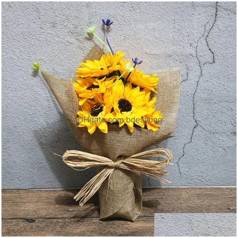 Decorative Flowers & Wreaths Creative Handmade Sunflower Rose Carnation Soap Flower Artificial Bouquet Wedding Decoration 30X20X10Cm F Dhoap