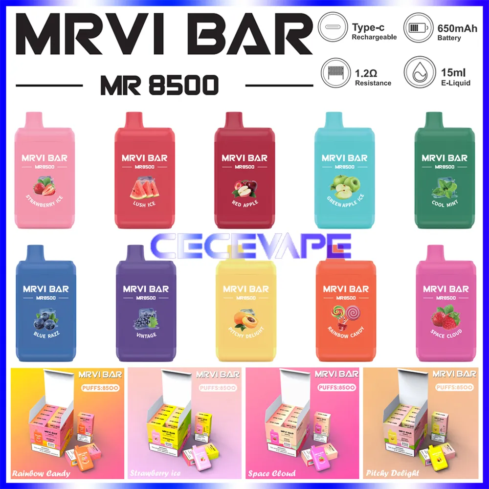 Original MRVI BAR 8500 bouffées jetables Vape Pen E Cigarette avec batterie rechargeable 650mAh préremplie 16ml Pod Elf Bars Kit