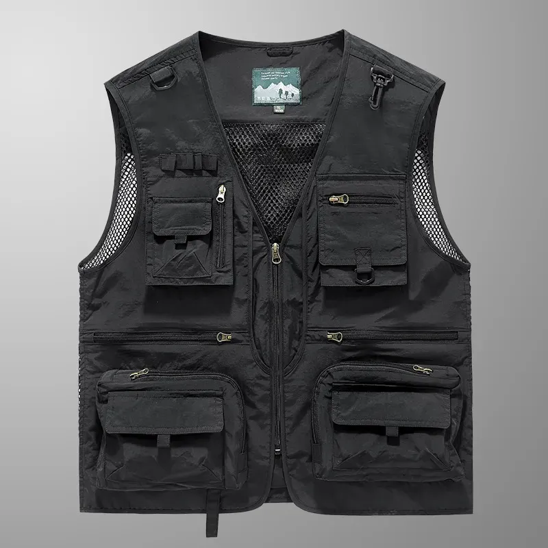 Mens Fur Faux Sleeveless jacket fashionable mens pocket pography vest casual spring and autumn outdoor military black 231120