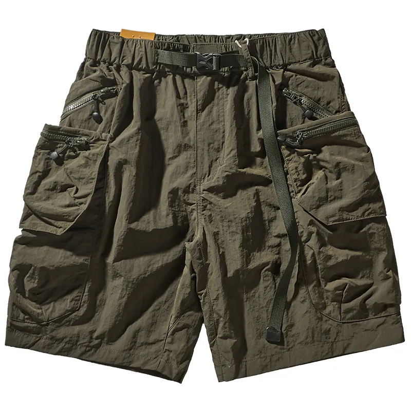 Shorts masculinos verão solto cargo shorts masculino marca de moda insere calças casuais multi bolso de contorno seco rápido ao ar livre 230419