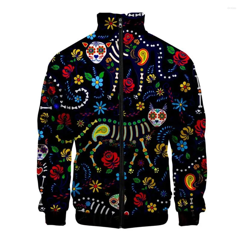 Jaquetas masculinas Casacos Mexican Day of the Dead Padrão Jaqueta Mens Manga Longa Moletom Com Capuz Homens Moda Streetwear Hoody Hip Hop