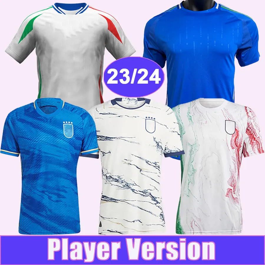 2023 إيطاليا Verratti Player Version Mens Soccer Jerseys National Peeder Pinamonti Totti Raspadori Chiesa Barella Bonucci Home Owd Screen