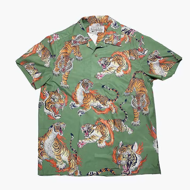 Mens Casual Shirts 2022ss Tiger WACKO MARIA Shirt Men Women