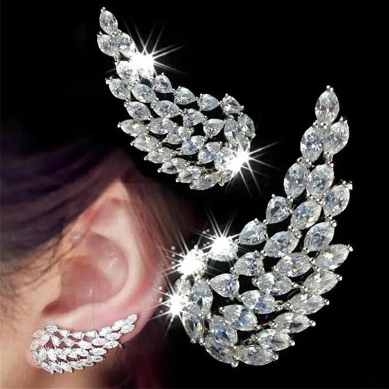 Earring angle wings Stud Zircon Earring White Gold Filled Party Wedding Drop Earrings for Women Bridal Engagment Promise Jewelry Gift