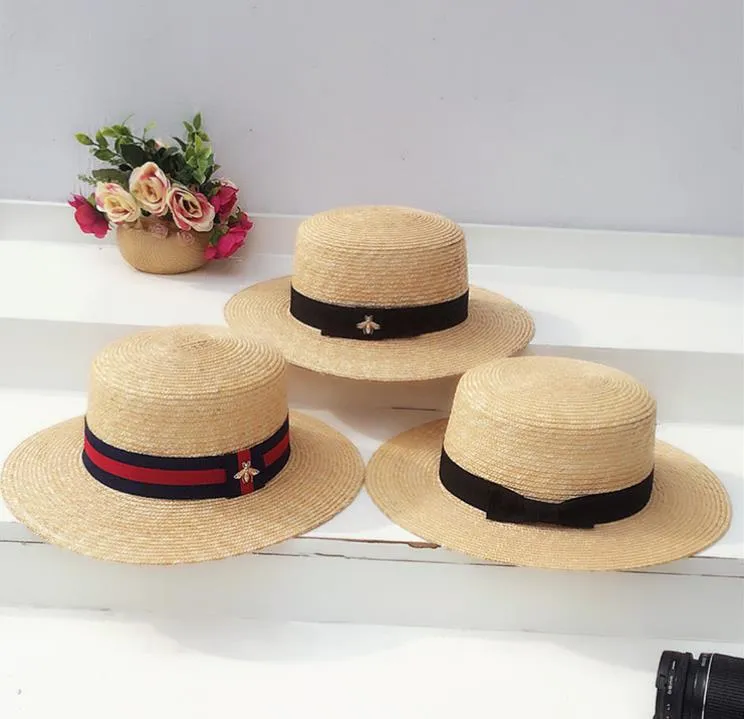 Large bord mince foin tresse plat haut plat bord chapeau de paille femmes résistant au soleil Style herbe naturelle chapeau haut de forme mode en gros