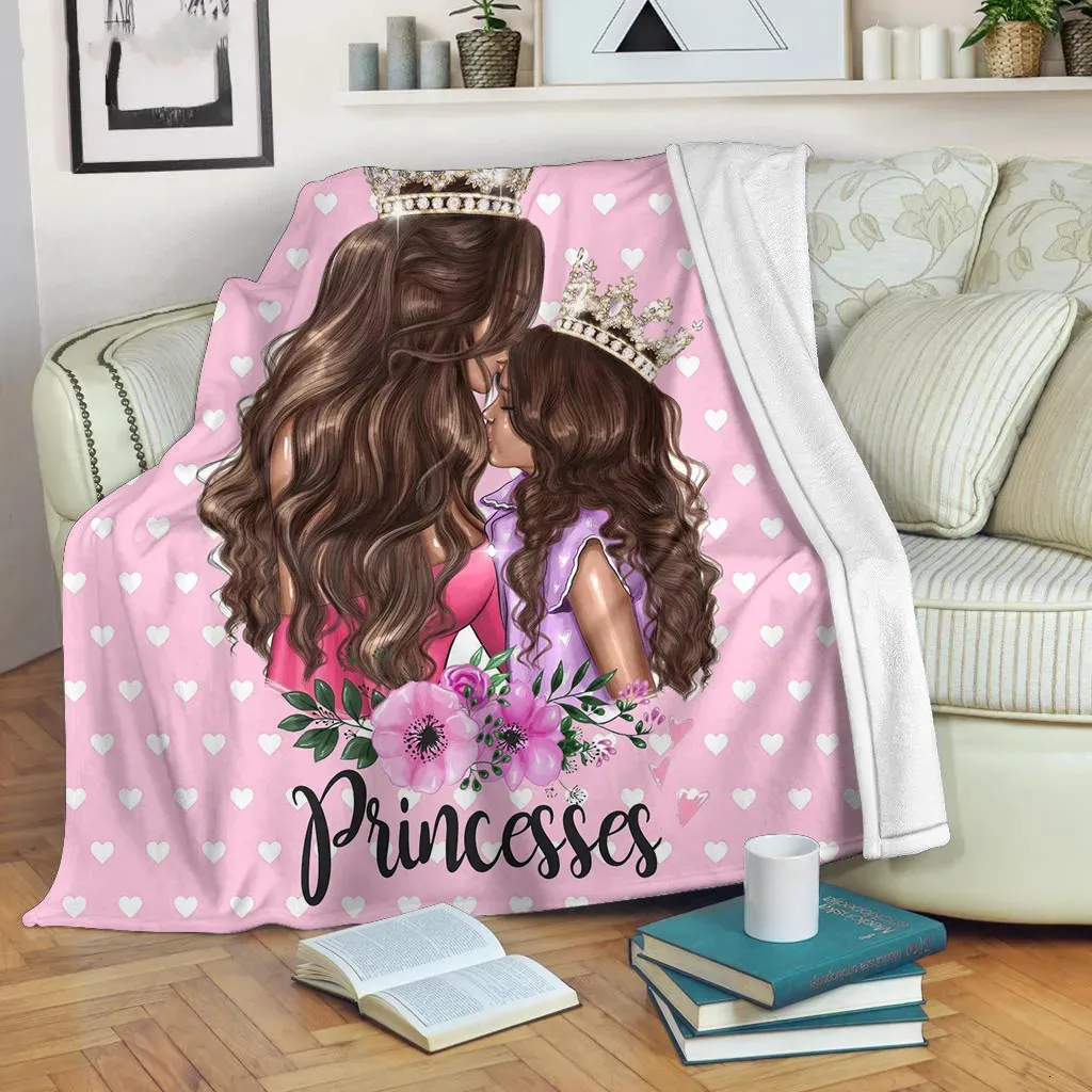 Blankets Mom And Daughter Cartoon Fleece Blanket Soft Flannel Winter Warm Throw Blankets Baby Girl Daughter Birthday Gifts From Mother 231118