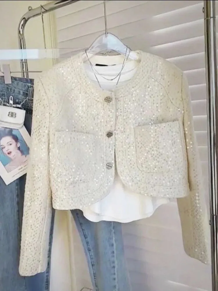 Chaquetas para mujer Chaqueta de tweed de lana con perfume pequeño de alta calidad para mujer otoño invierno francés retro lentejuelas moda Casaco 231118