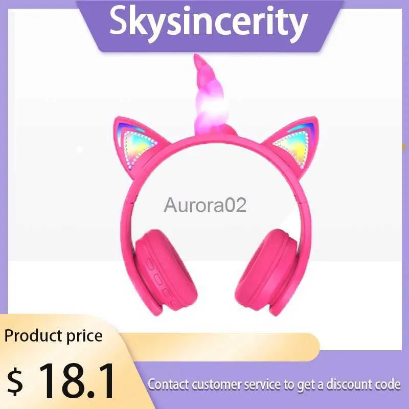 Mobiltelefonörlurar Unicorn Cat Ear Bluetooth -hörlurar Barn lär sig att lyssna lektioner Gaming kan kalla hörlurar söta anime gåva coola headset yq231120