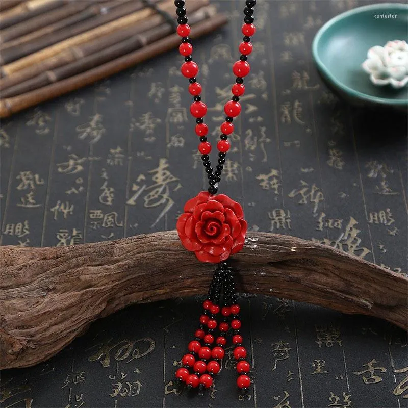 Pendant Necklaces Red Cinnabar Carved Lucky Necklace Chain Bead Pendants Women Jewelry Transshipment Gift