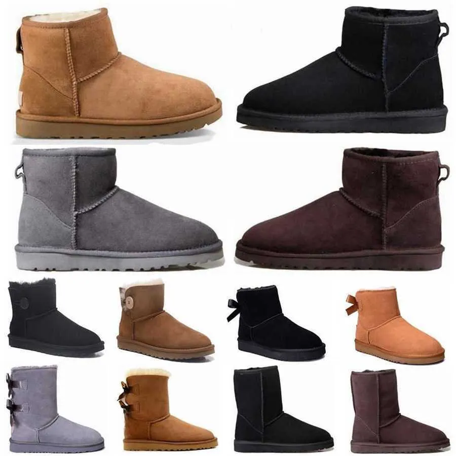 Designer Winter Boot Women Uggss Snow Boots Braid Comfy Australia Booties Suede Sheepskin Short Mini Bow Khaki Black White Rink Navy Outdoor Sneakers With Box