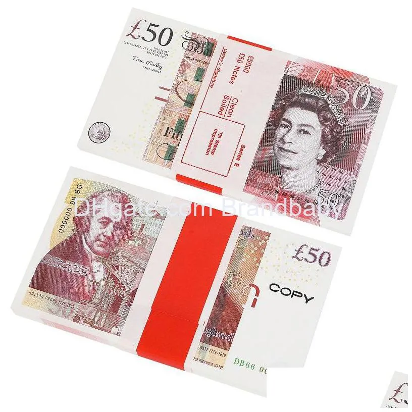 prop game money copy uk pounds gbp 100 50 notes extra bank strap movies play fake casino photo booth for movies tv music videos halloween birthday party prank