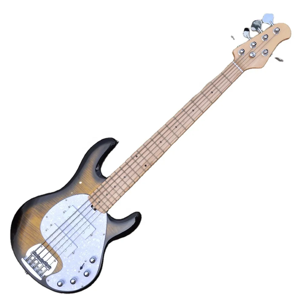 5 Strings Electric Bass Guitar with Flame Maple Top,Chrome Hardware,Maple Neck,Provide customized services