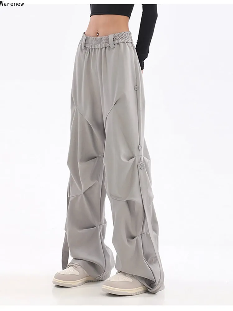 Damen Hosen Y2K Lässig Weites Bein Elastische Taille 2023 Frühling Koreanische Streetwear Übergroße Hohe Jogger Graue Faltenhose 230420