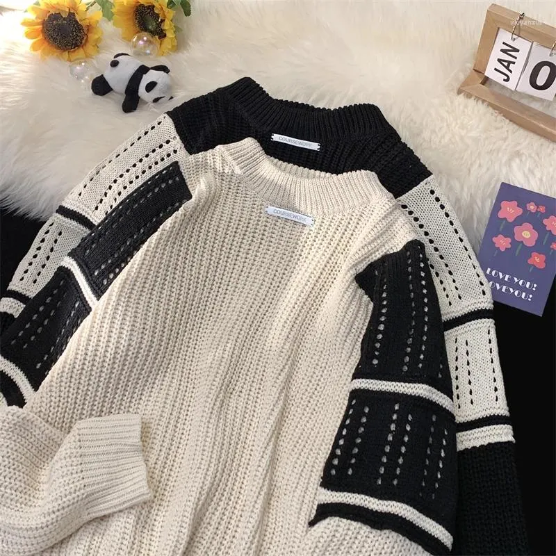 Мужские свитера, осень 2023, вязаная уличная одежда, мужской трикотаж в стиле ретро, свитер с бахромой и отверстиями, свободный универсальный с длинным рукавом A93