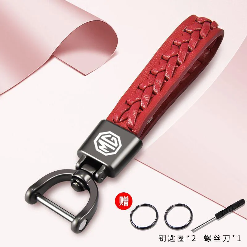 Keychains Fashion Luxury Hand Woven Leather Horseshoe Car Logo Keychain For MG ZS GS 5 Gundam 350 Parts TF GT 6 Accessories