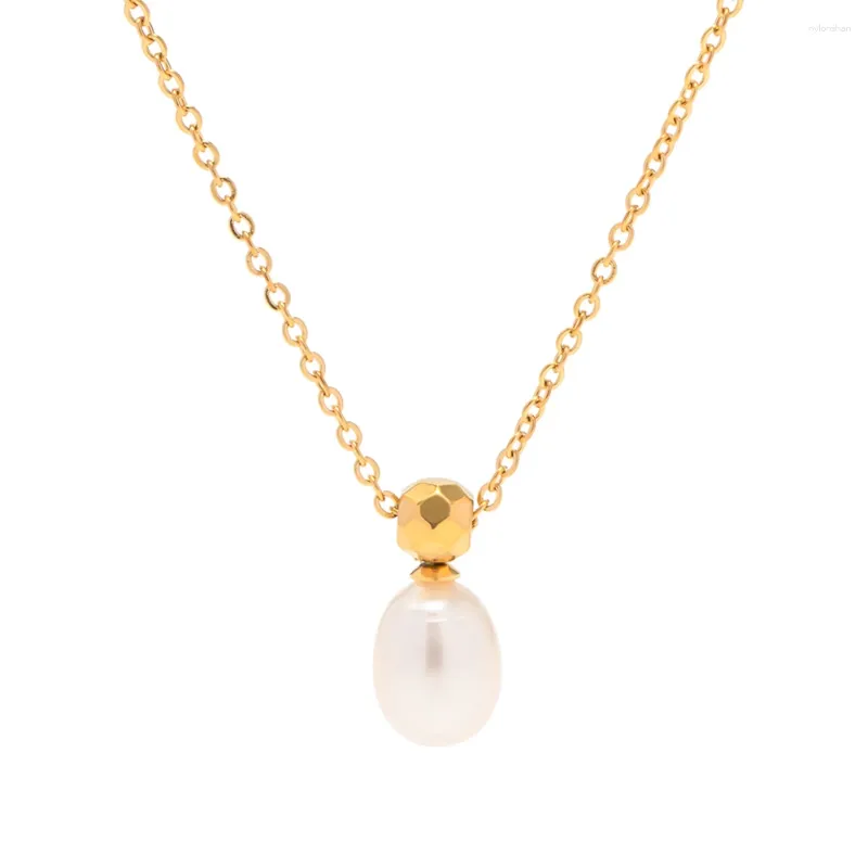 Naszyjniki wiszące młodzież naturalne perły słodkowodne łańcuch ze stali nierdzewnej złoty kolor PVD Plecowany naszyjnik dla kobiet wodoodpornych biżuterii