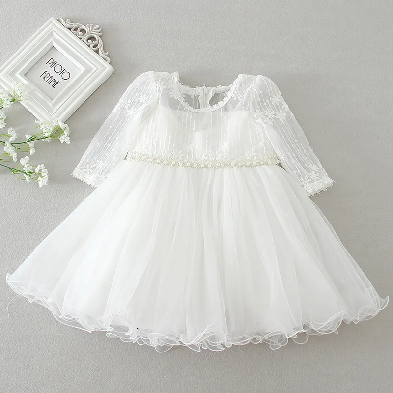 Robes de fille Robe de bébé fille Robe de baptême Dentelle blanche Infant Baptême Fête d'anniversaire Robe de princesse de mariage Vêtements de bébé 0-24M 230419