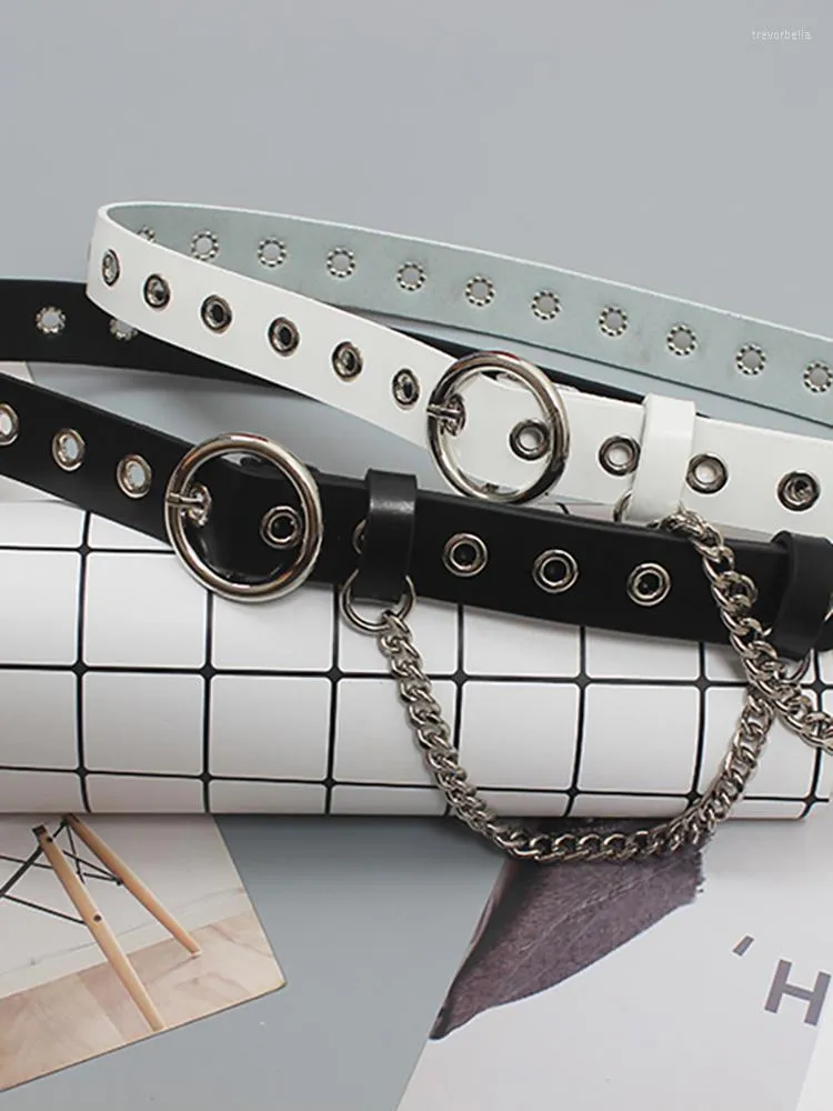 DHgate Adjustable Metal Grommet Hole PU Leather Waist Chain Belt for Women Fashion Accessories