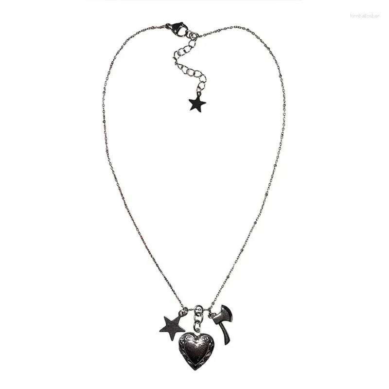 Colliers pendentif entièrement en acier inoxydable collier de charme coeur étoile hache grunge