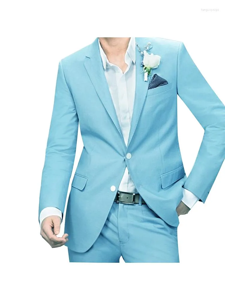 Costumes pour hommes 2023 bleu ciel loisirs affaires mariage hommes LineTwo bouton été printemps hommes costume 2 pièces (veste pantalon) Traje Hombre