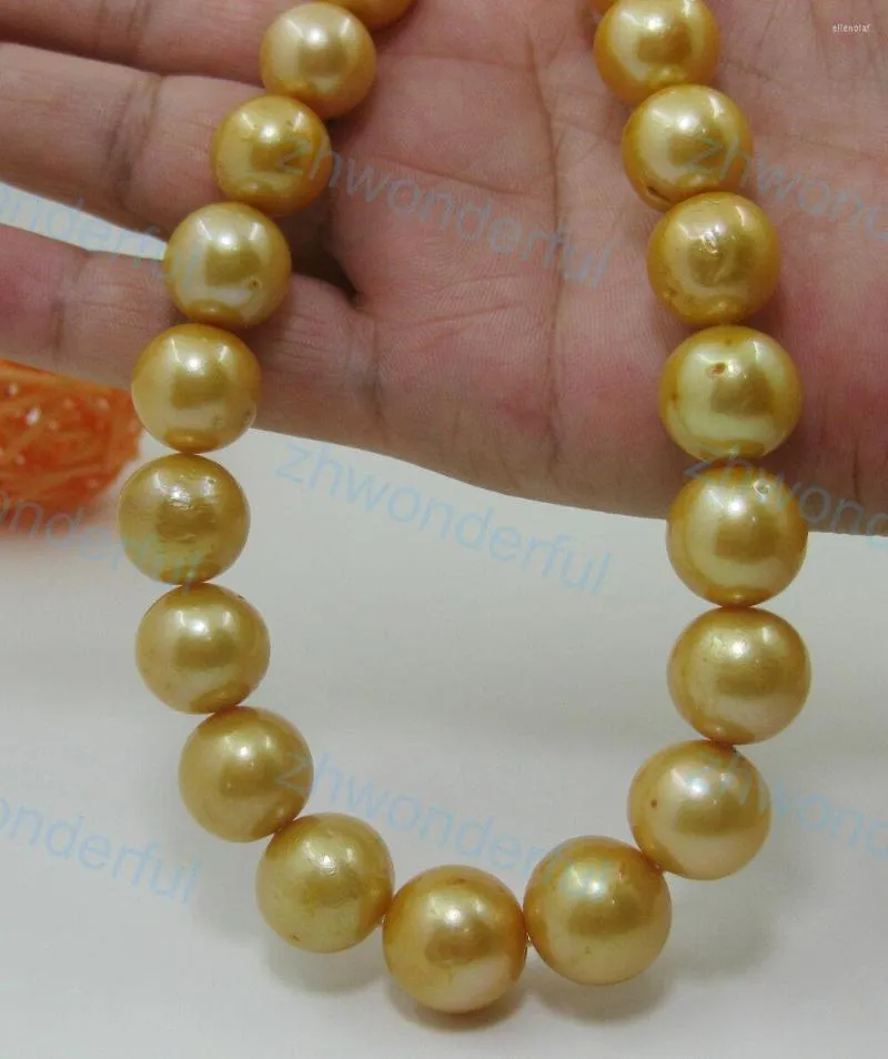 Chains Gorgeous 13-14mm Real Natural South Sea Golden Pearl Necklace 18INCH