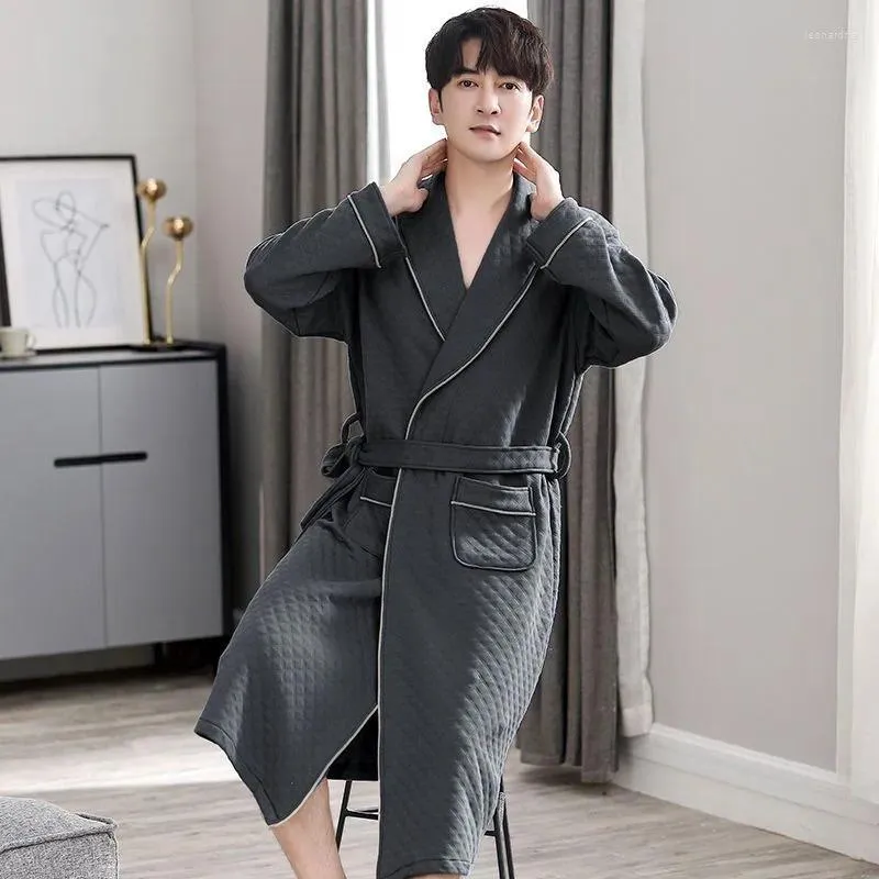 Men's Sleepwear 2024 Pajamas Autumn Winter Thickened Air Cotton Sandwich Bathrobe Spring Pure Thin Integrated Homewear