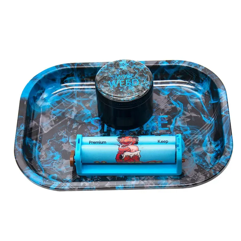 3 in 1 Smoking Accessories Set 50mm Metal Herb Spice Tobacco Grinder Roller Rolling Tray Smoke Kit