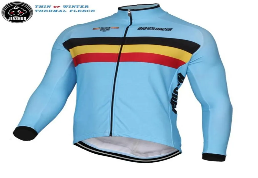 New Thin 또는 Winter Thermal Fleece 2017 벨기에 벨기에 Jiashuo 클래식 레이스 팀 Long Cycling Jersey Shirts Tops 통기 가능한 9945788