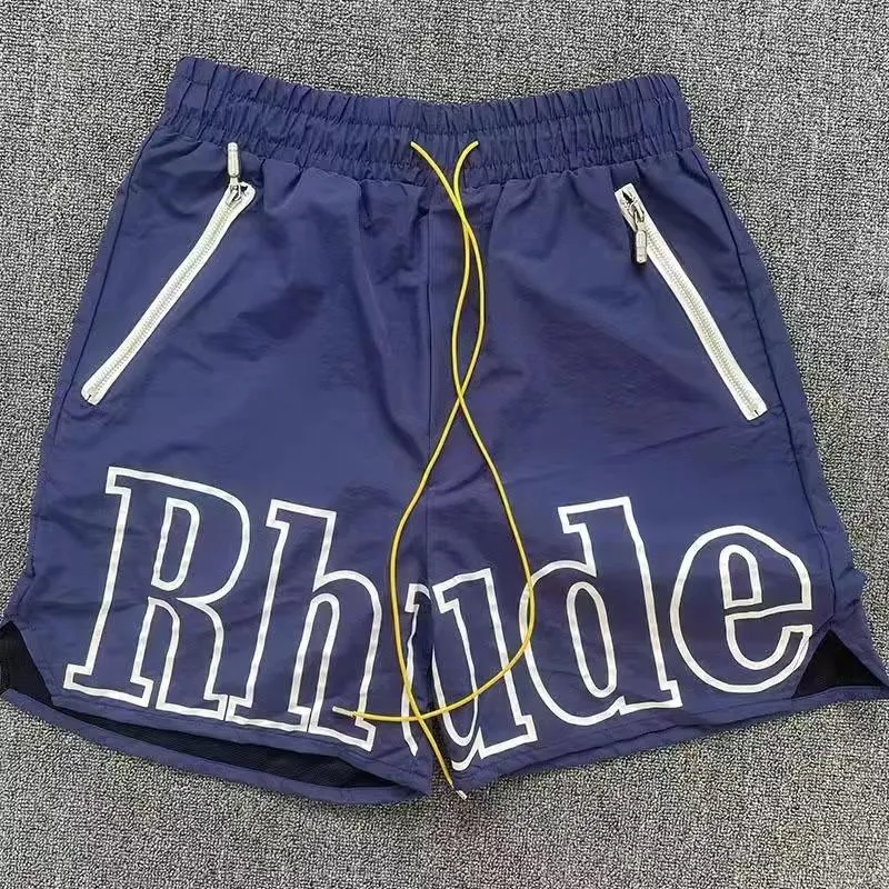 メンズショーツ夏の高品質のrhudeパネルロゴショートウィメンデザイナーズボンモーションパンツファッションクイック乾燥ビーチパンツS5