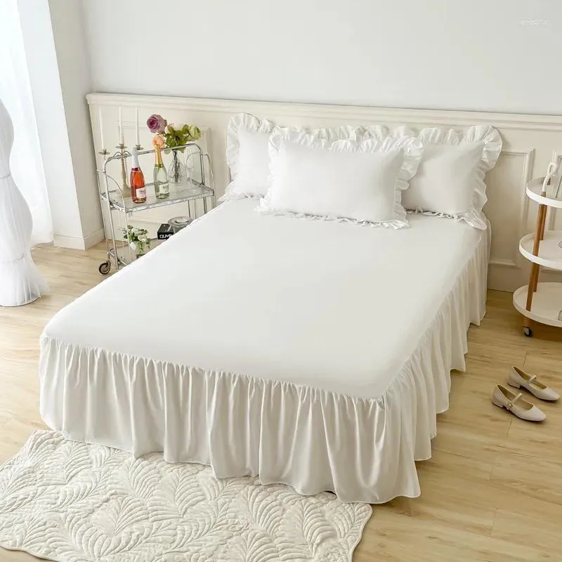 Spódnica łóżka zwykła kolor wokół marszczonych spódnic Valance-Dystans przeciwstatyczny z trójściwych zasobów Bedspread-43 cm wysokości (bez poduszki)