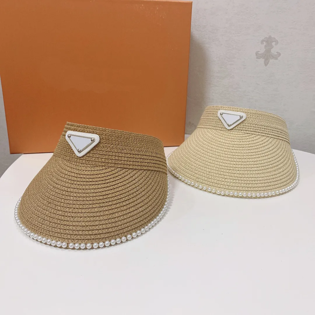 Designer Visors For Women Hats & Caps Pearl hat Luxury Letter P Grass Braid Visors