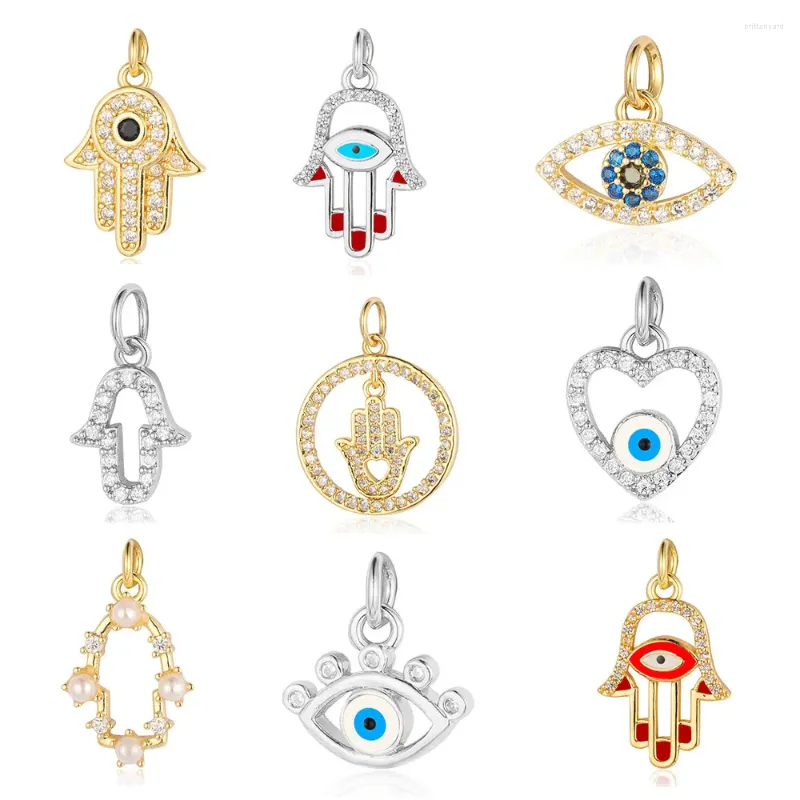 Charms 3pcs/Lot Copper Cubic Zircon Hamsa The Buddha Hand Charm Eye Of Evil Heart DIY Jewelry Bracelet Earring Necklace Pendant