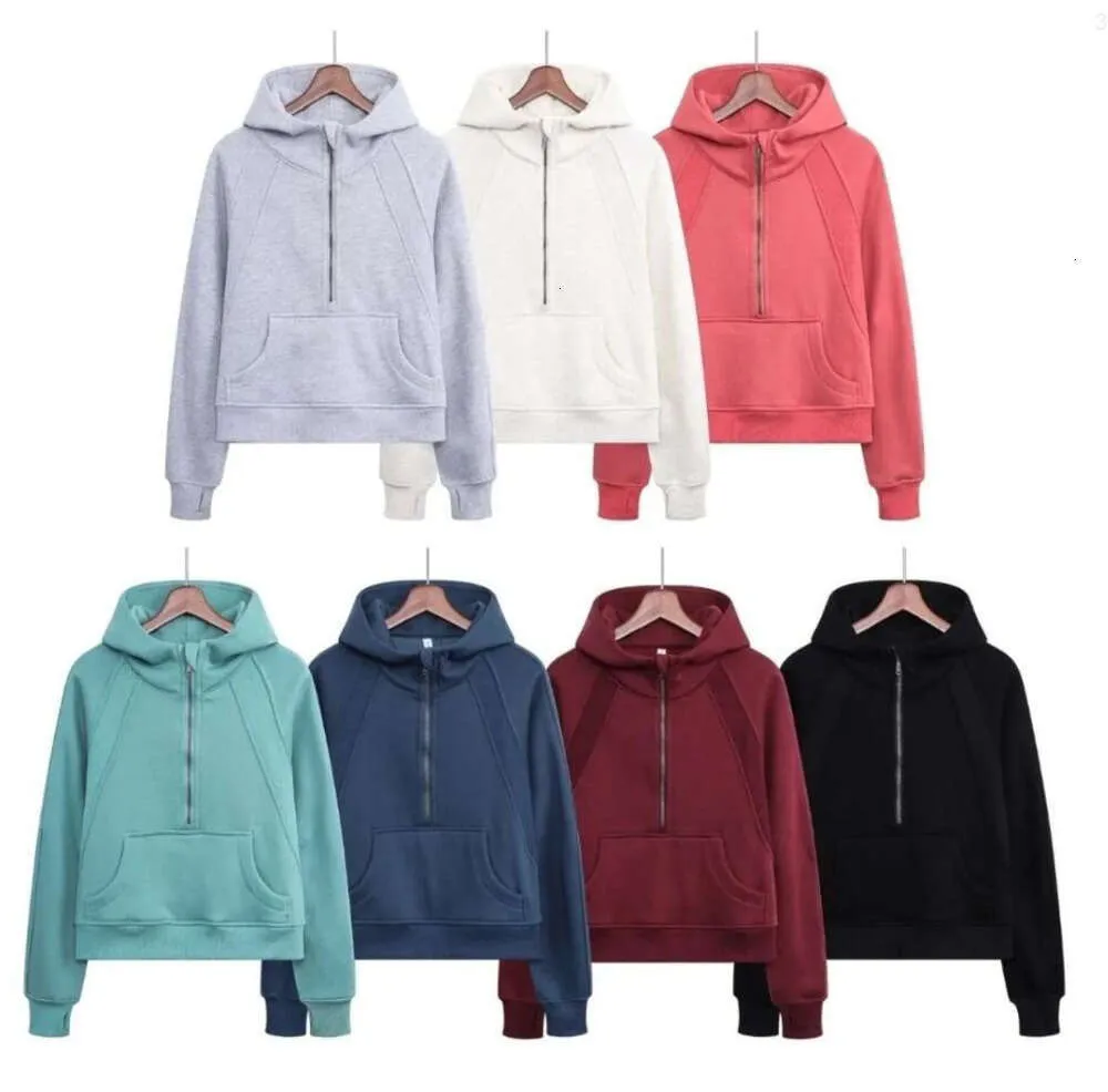 1Lululemen-08 Half Zipper Hoodies Yoga Scuba Scuba سترة الرياضة للسيدات الرياضية سميكة الصوف الصالة الصال