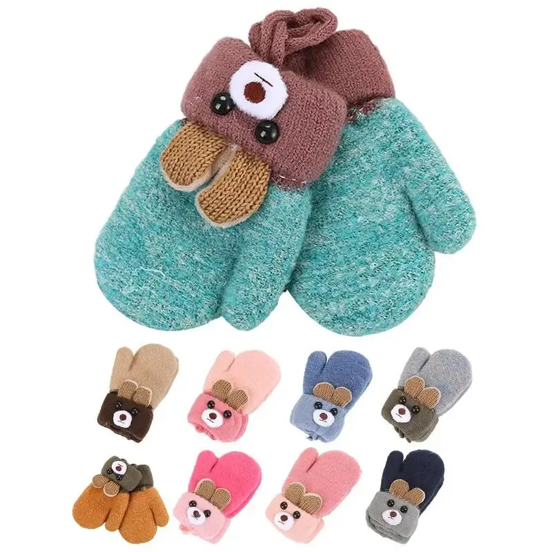 Fingerlose Kinderhandschuhe, niedlicher Cartoon-Bär, Babyhandschuhe, Winter, gestrickte Wolle, Säuglingsfäustlinge, dicke warme Vollseilhandschuhe für Jungen, Mädchen, Kleinkinder von 0–3 Jahren, 231120