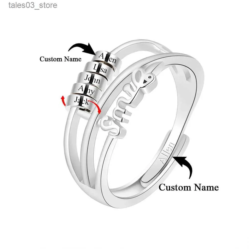 Wedding Rings Spinner Beads Meditation Ring Custom Name Ring 925 Silver Adjustable Anxiety Ring Silver Relieve Fidget For Women Christmas Gift Q231120