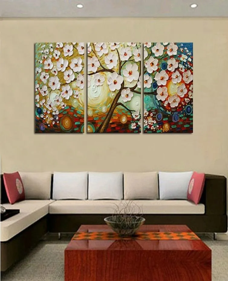 Arbre porte-bonheur moderne abstrait, 3 pièces, peinture à l'huile de paysage peinte à la main sur toile, décoration artistique faite à la main pour la maison, 6803320