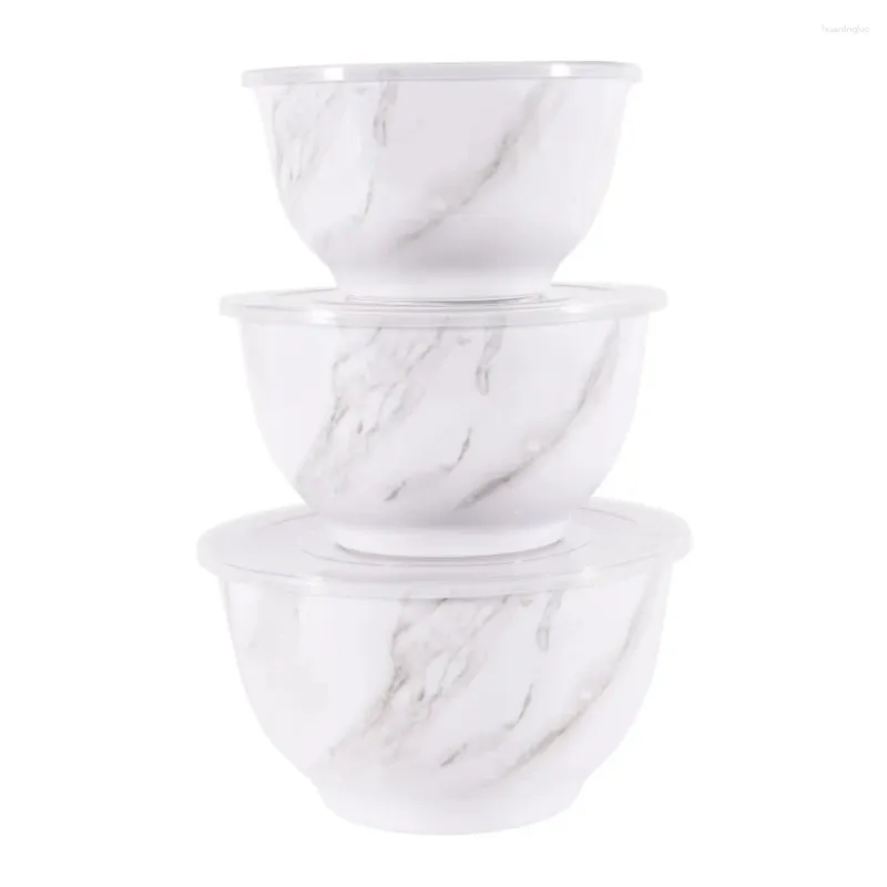 Bowls 6-Piece Melamine Serving Bowl Set With Lids White Marble Print