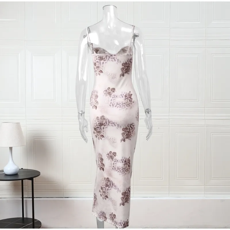 Chest Less Dresses Casual Elegant Low Chest Print Spaghetti Strap Maxi Dress: Chic Floral ...