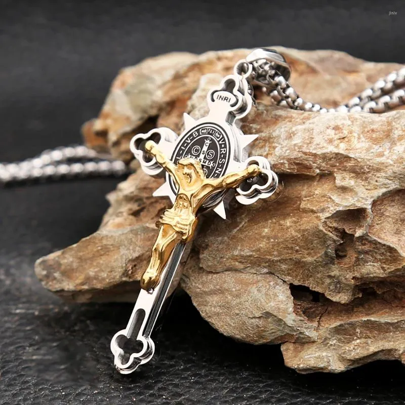 Pendentif Colliers Hommes Acier inoxydable Religieux Jésus Collier Mode Vintage Croix Amulette Bijoux Cadeaux Drop