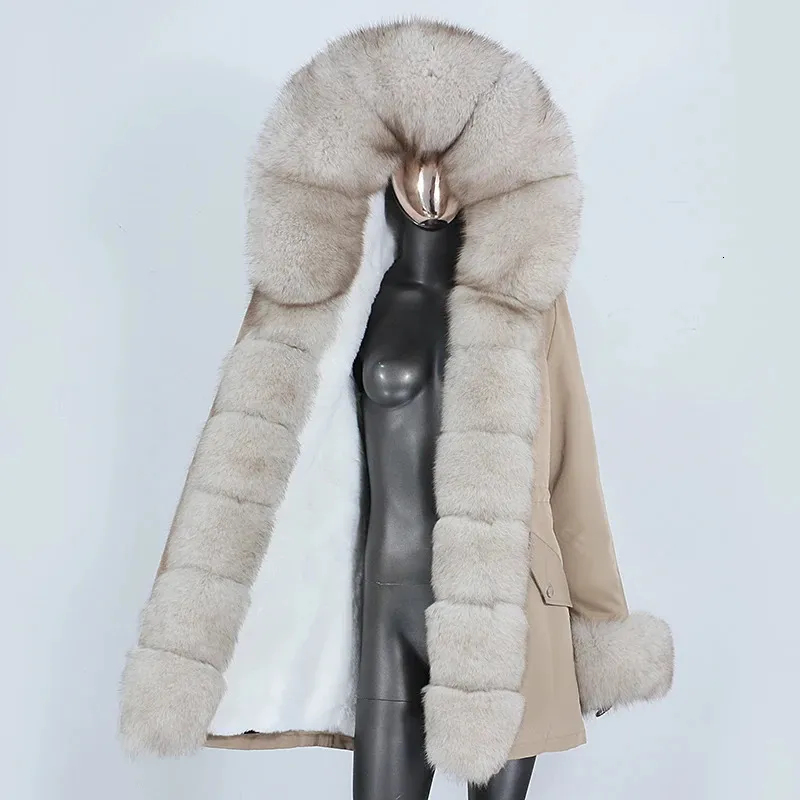 Женская модная зимняя куртка из искусственного меха, женская непромокаемая длинная парка, настоящее пальто с натуральным воротником, капюшоном, теплая уличная одежда, съемная 231120