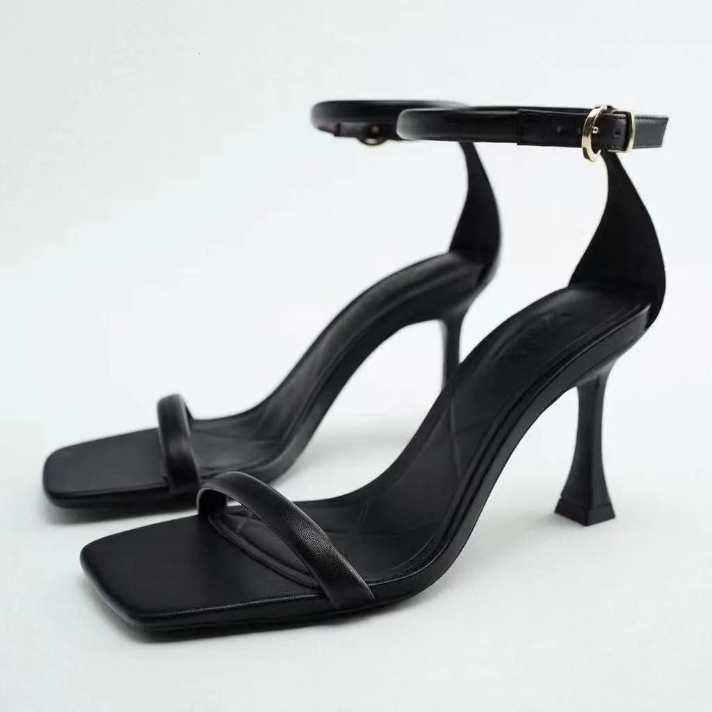 صندل ZA Women Fashion Sandals Black Cankle Buckle Summer Female Ladies Sexy Stilettos Shoes Shoes Party Prom Cheel Shoes 230420