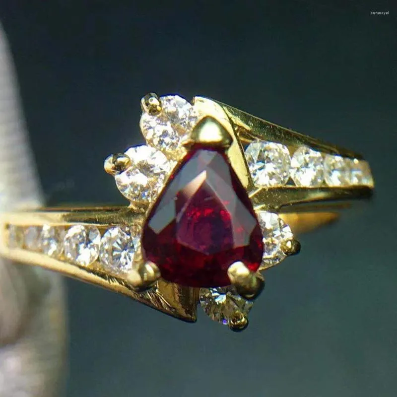 Küme halkaları yakut yüzüğü saf 18 k altın takılar gerçek doğal 1CT kırmızı elmas yıldönümü kadınlar için dişi