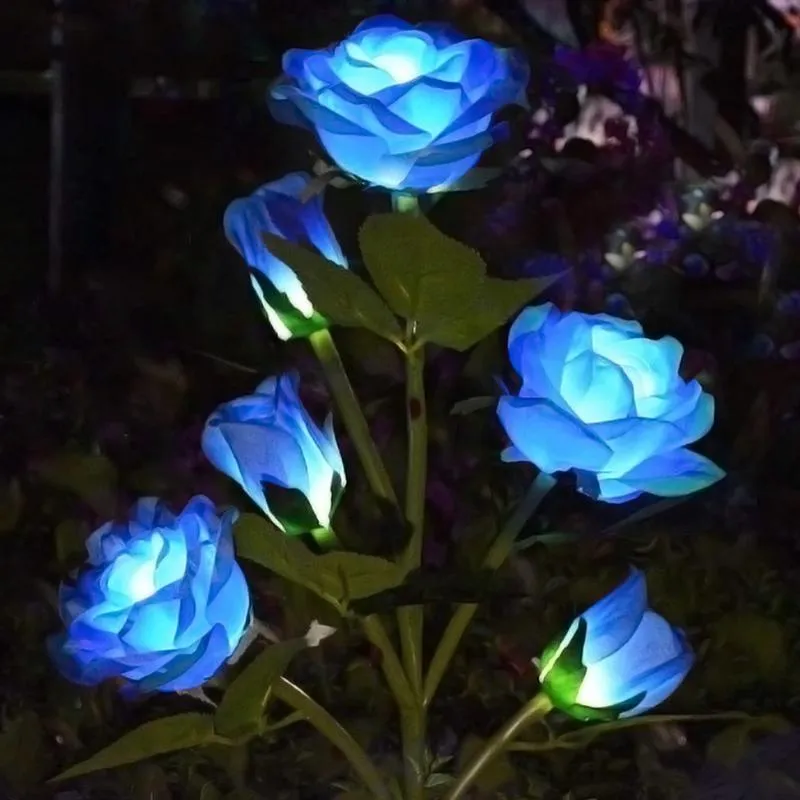 Lampade da prato 2PCS LED Solar Light Simulazione per esterni Rose Flower Impermeabile Pali da giardino Yard Landscape Home Decoration