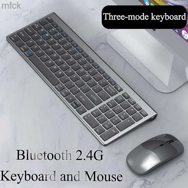 Keyboards Keyboards Wireless Bluetooth Keyboard Three-mode Silent Full-size Keyboard and Mouse Combo Set for Notebook Laptop Desktop PC Tablet