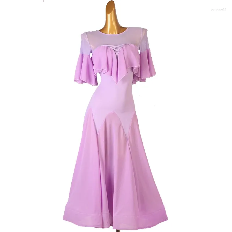 Stage Wear Ruffle Edge Modern Practice National Standard Dance Swing Dress Social Suit Can Be Customized In Large Sizes